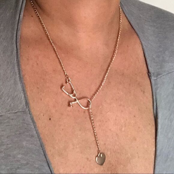 The Doctor Is In  stethoscope and heart interlocking necklace - Picture 2 of 6